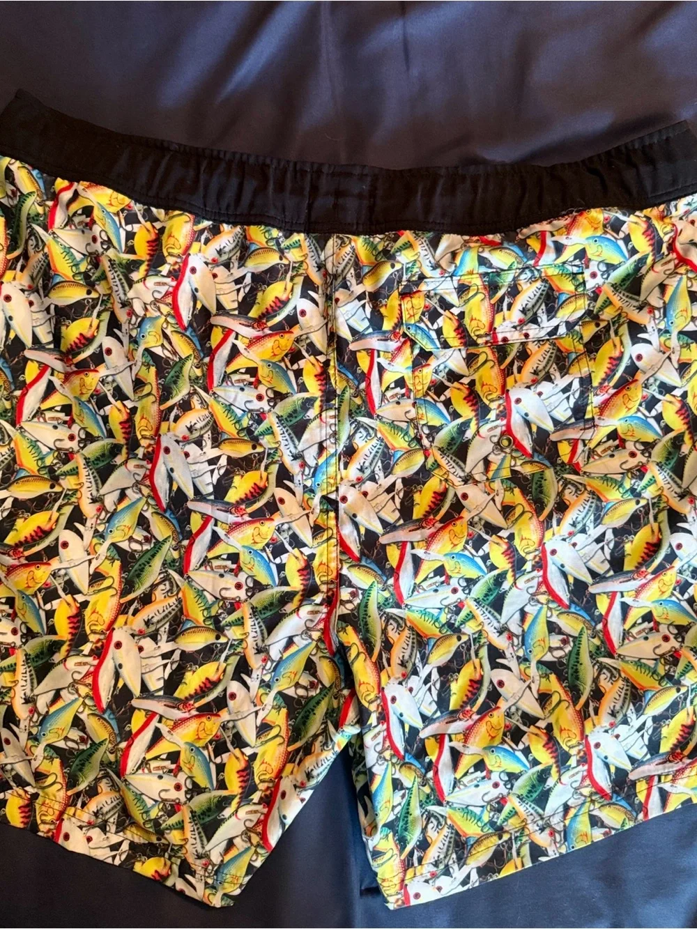 Bass Pro Shops Fishing Lures Print Swim Trunks, Drawstring Waist. Size XL